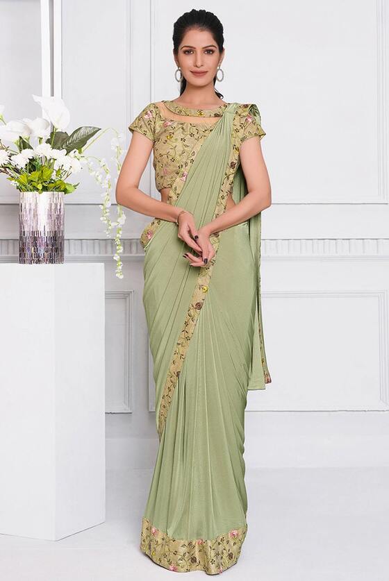 Moss Green Ready to wear designer Lycra Silk saree