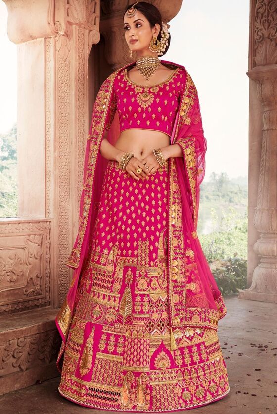 Magenta Embroidered Silk Lehenga Choli