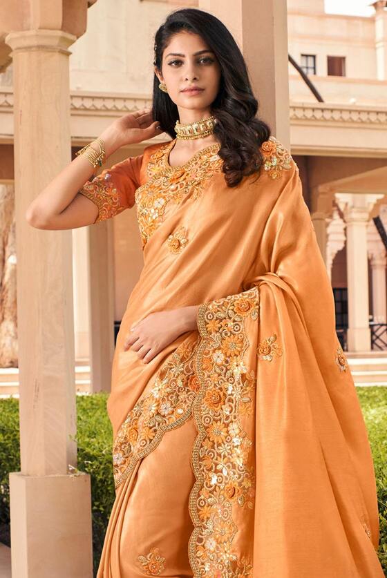 Orange Designer Party Wear Saree