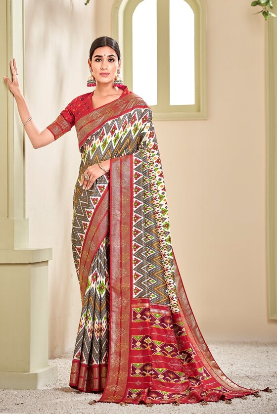 Off White Woven Patola Silk Saree