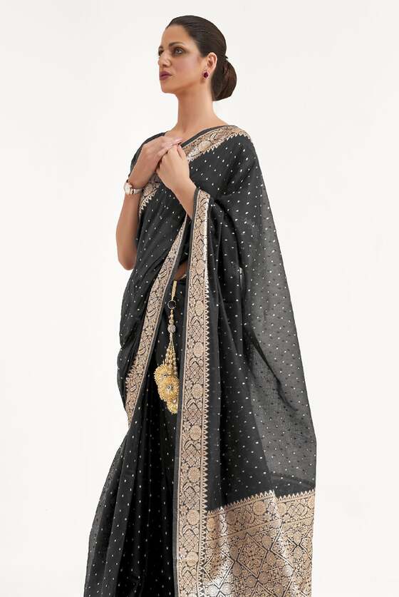 Phantom Black Woven Banarasi Silk And Zari Saree