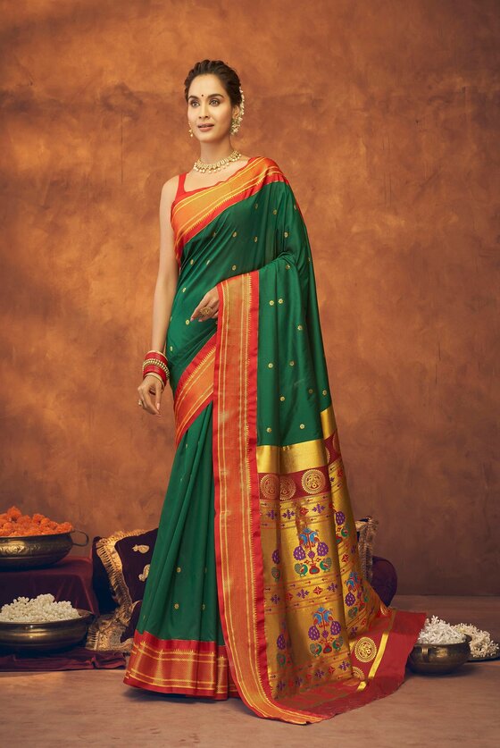 Dark Green Woven Paithani Silk Saree