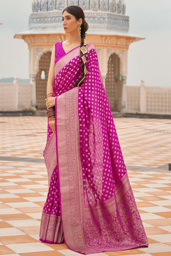 Pink Woven Banarasi Georgette Silk Saree