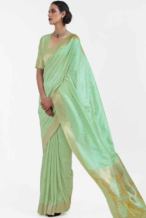 Green Zari Woven Self Embossed Banarasi Silk Saree