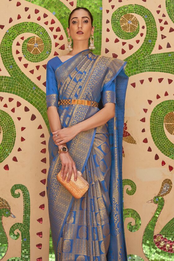 Blue Zari Woven Traditional Kanjivaram Saree