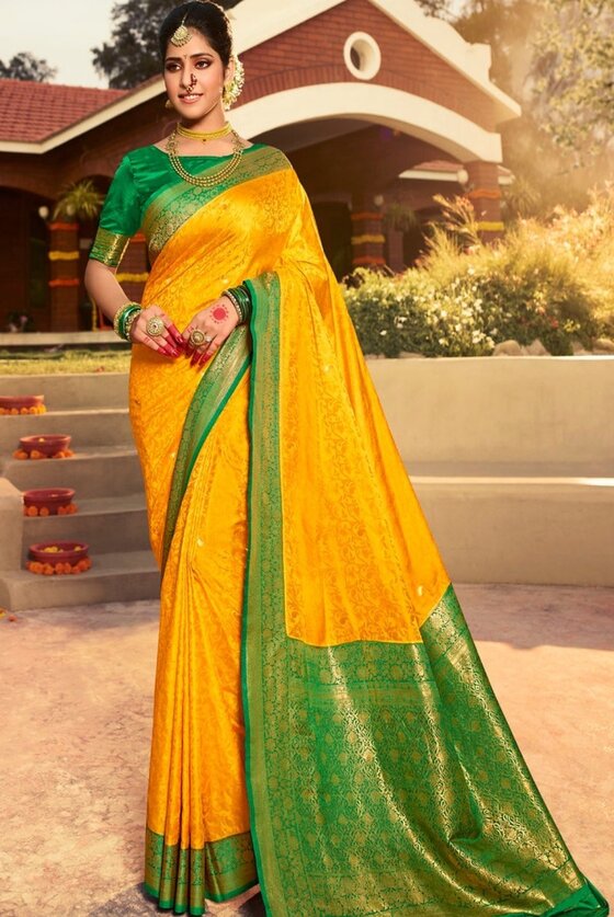 Tuscany Yellow Woven Kanjivaram Saree