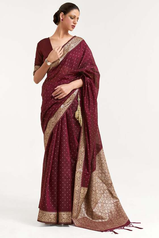 Phalsa Maroon Woven Banarasi Silk And Zari Saree